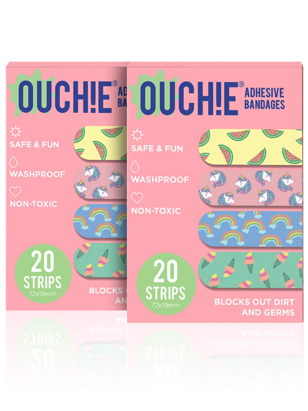 Aya Papaya Ouchie Non-Toxic Printed Bandages Combo Set Of 2 (2 X 20= 40 Pack) - Pink