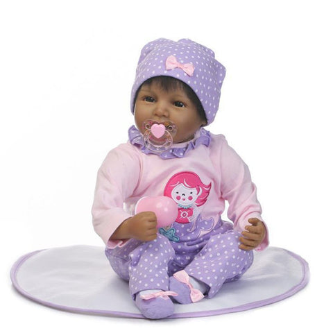 Reborn Baby Doll Girl Real Life Soft Silicone 22" Weighted Body Realistic Newborn Black Baby Dolls African American Cute Girl Doll Gift Set for Ages 3+