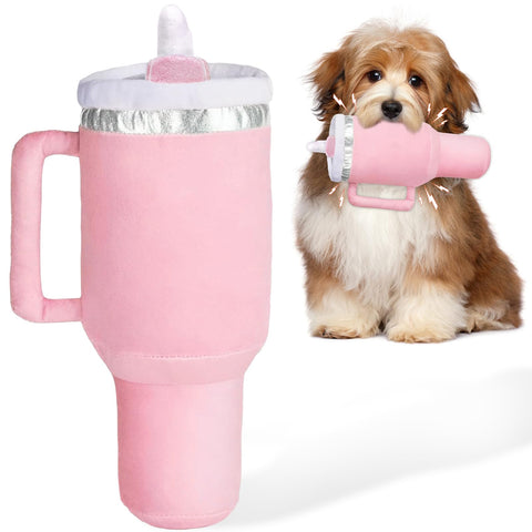 BUAEL Funny Tumbler with Handle Cup Dog Toys,Cute Squeaky Dog Toys Cup, Safety Design Dog Toys for Small Dogs/Large Dogs/Medium Size Dog Toy Replica of 30 oz Cup (Pink)