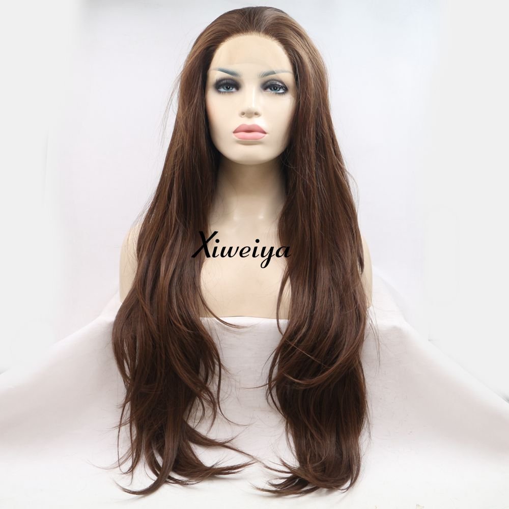 xiweiya Wigs Chestnut Brown Wig 13 * 3 Lace front wig Long Natural Straight Synthetic Glueless Heat Resistant Fiber Chocolate Color Hair for Women Everyday Wear Coaplay Makeup 24 Inches