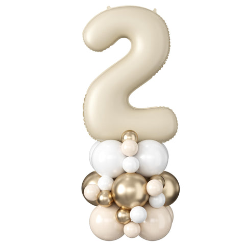 40 Inch Cream Number 2 Balloon for 2nd Birthday Decoration Beige White Sand Number Two Foil Balloon Tower Giant Large Nude Neutral Digit Helium Mylar Balloons Stack for Girls Second Anniversary Party