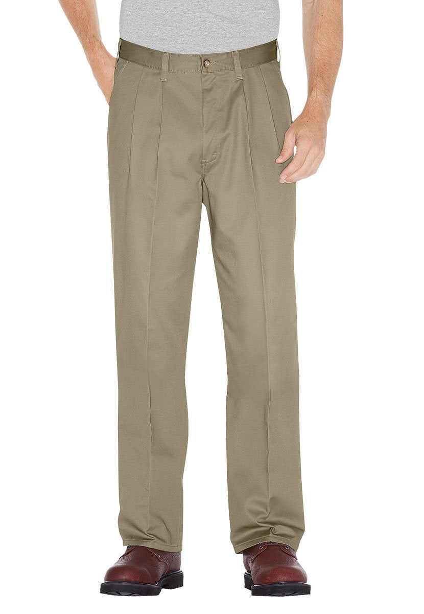Dickies Men's Relaxed Fit Cotton Pleated Front Pant, Khaki, 30X32