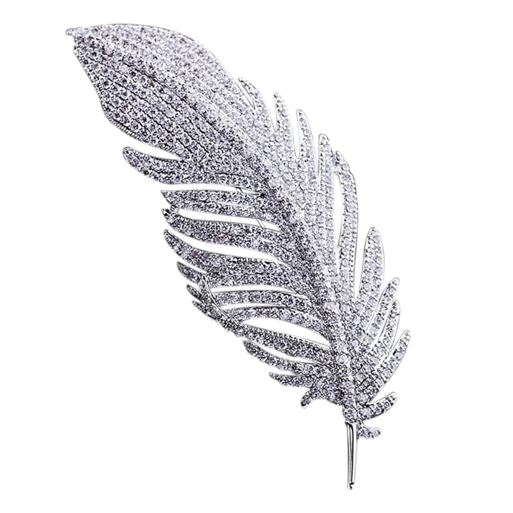 SSyang feather brooch, Fixed Clothes Small Brooch Alloy inlaid artificial Brooch Jewelry Simple Pearl Pin Jewelry Clothing Accessories Brooch,for Women Girls Gift Jewellery (Silver)