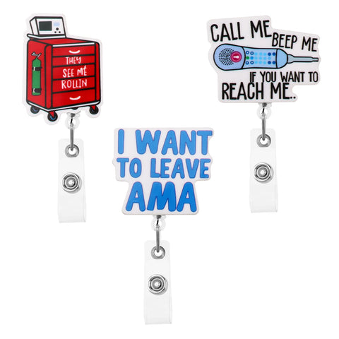 3 PCS Funny Badge Reel Retractable Cute ID Tag Card Holder Clips Acrylic Nurse Name Clip Accessories for Nursing Office Teacher Student Medical Assistant Essentials