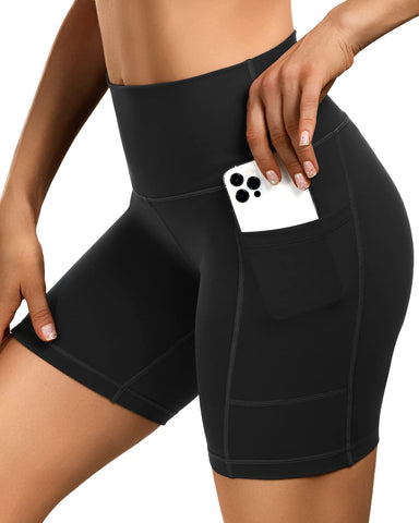 Sportneer Cycling Shorts Women Gym Shorts 7" with Pockets Running Shorts Cycle High Waist Tummy Control Sports Shorts for Running Workout Yoga Black