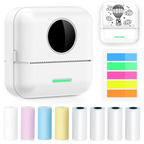 YiDianBuLiu Mini Printer, Pocket Inkless Photo Printer with 8 Rolls Print Paper, Portable Sticker Printer for Study Notes, Labels, Journal, USB Rechargable Mini Thermal Printer for iOS Android
