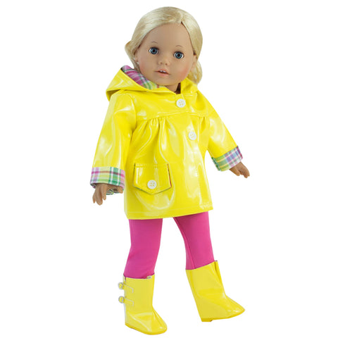 Sophia's Plaid-Lined Button-Up Raincoat, Leggings, & Wellie Rain Boots Clothing Set for 18ÃƒÆ’Ã‚Â¢ÃƒÂ¢Ã¢â‚¬Å¡Ã‚Â¬Ãƒâ€šÃ‚Â Dolls, Yellow/Pink
