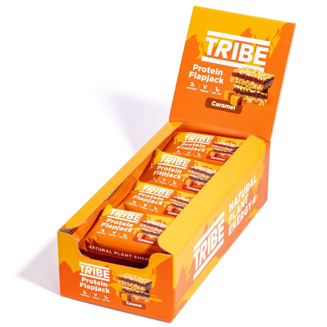 TRIBE Protein Flapjacks - Caramel - Great-Tasting Natural Plant Energy - Vegan, Dairy Free & Gluten Free (12 x 50g Bars)