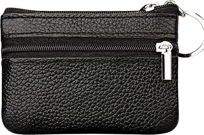 Moorle Women's Genuine Leather Coin Purses Mini, Key Purse, Black Purse Coin Bag Small Men, Key Bag Leather Bag with Key Ring, black, 10cm x 7cm x 1.5cm, Classic