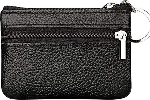 Moorle Women's Genuine Leather Coin Purses Mini, Key Purse, Black Purse Coin Bag Small Men, Key Bag Leather Bag with Key Ring, black, 10cm x 7cm x 1.5cm, Classic
