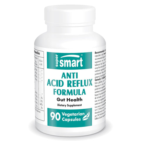 Supersmart - Anti-Acid Reflux Formula (Advanced Complex) - with Zinc L-Carnosine, Slippery Elm Extract, D-Limonene, Licorice | Non-GMO & Gluten Free - 90 Vegetarian Capsules