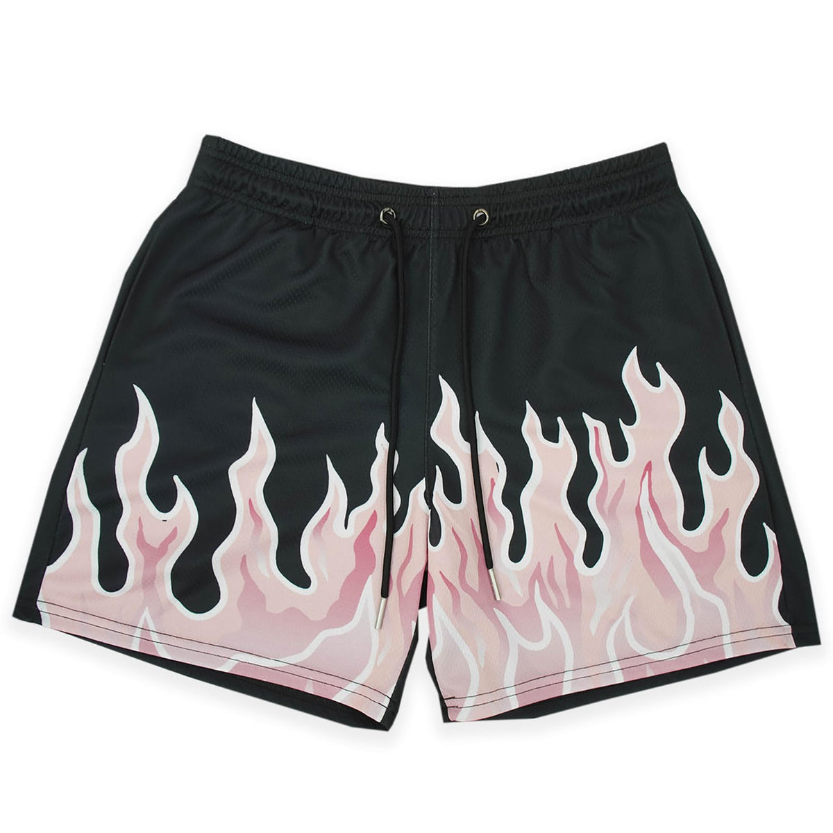 BOOMLEMON Men's Basketball Shorts Casual Workout Athletic Shorts Mesh Flame Graphic Print Running Short Pants(Pink Flame Black S)