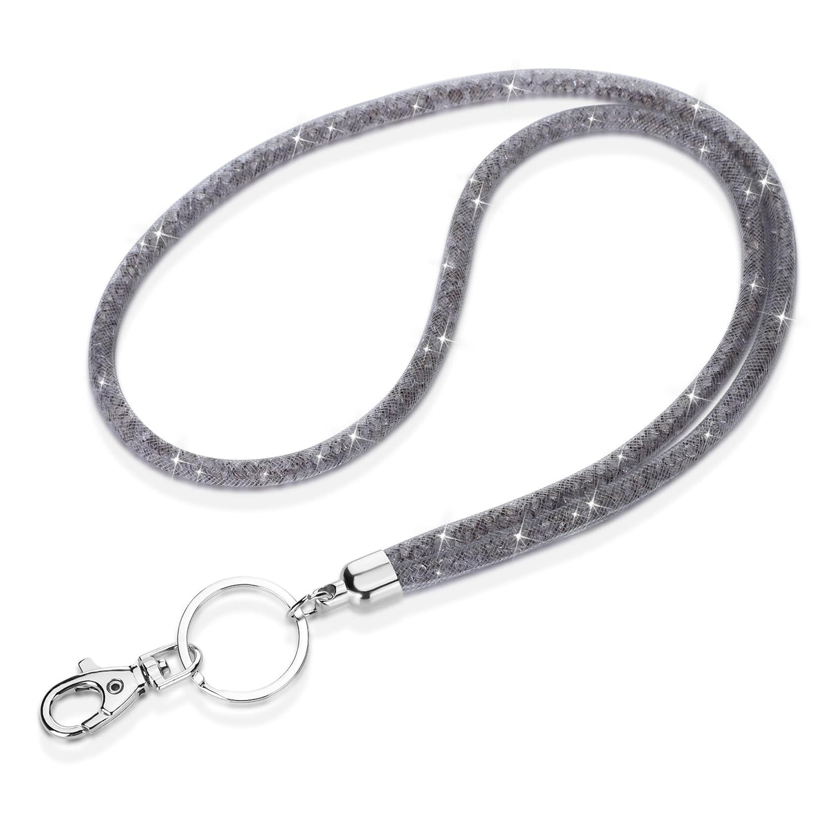 Soleebee Bling Crystal Lanyard, 31.5'' Office Neck Strap Lanyard, Lanyard Keychain with Metal Clasp & Keyring, Gray, 31.5''