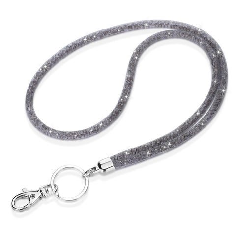 Soleebee Bling Crystal Lanyard, 31.5'' Office Neck Strap Lanyard, Lanyard Keychain with Metal Clasp & Keyring, Gray, 31.5''