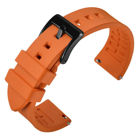 ANNEFIT Premium Silicone Watch Band, Quick Release Fluoro Rubber Strap 20mm with Black Buckle (Orange)