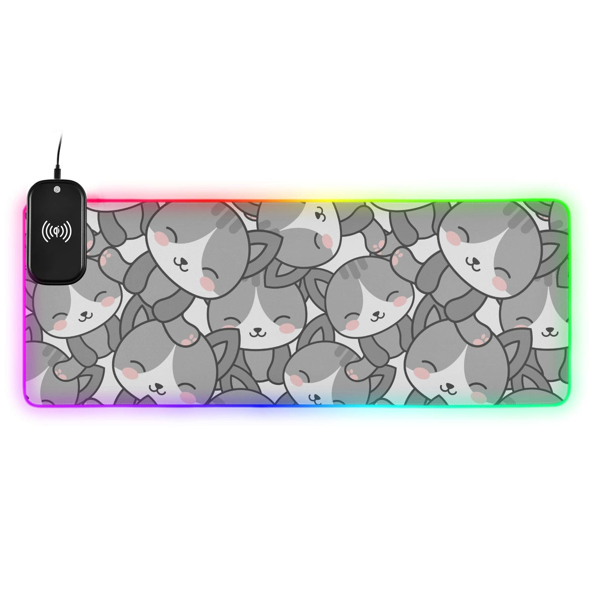 Gray Cats Wireless Charging Mouse Pad for Mobile Phone Extra Large Gaming Mousepad with 13 Lighting Modes Mouse Mat for Office Home Gaming MacBook PC Laptop Desk