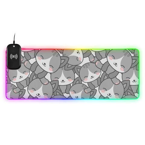 Gray Cats Wireless Charging Mouse Pad for Mobile Phone Extra Large Gaming Mousepad with 13 Lighting Modes Mouse Mat for Office Home Gaming MacBook PC Laptop Desk