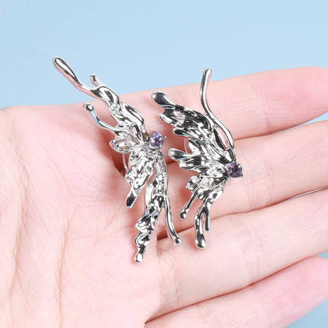 Yheakne Punk Butterfly Wing Earrings Rhinestone Wing Studs Earrings Silver Half Wing Earrings Cool Mismatch Animal Earrings Jewelry for Women and Girls