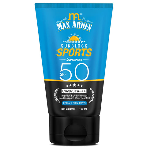 Man Arden Sun Block Sports Sunscreen SPF 40, For All Skin Types, UVA/UVB PA+++, High UVA & UVB Protection Non Greasy And Water Resistant, 100 ml