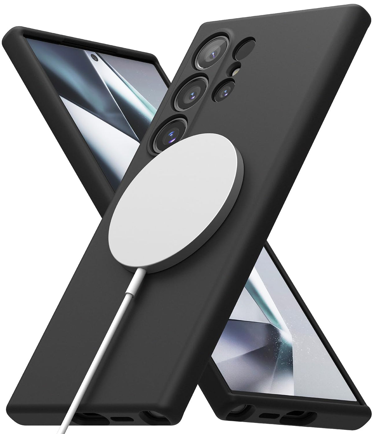 Ringke Silicone Magnetic Case [Compatible with MagSafe] Designed for Samsung Galaxy S24 Ultra, [3-Layer Liquid Silicone] Strong Magnet Long Lasting Silky Soft Feel Anti-Fingerprint Cover - Black