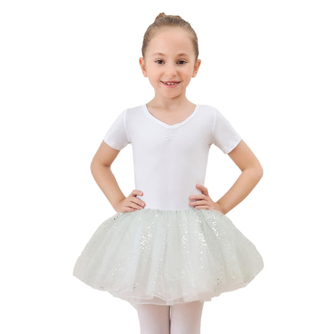 Ballet Leotards for Girls with Tulle Skirt Shiny Dance Leotards Tutu Ballet Dress Dance Gymnastic Outfit Ballerina Dress White