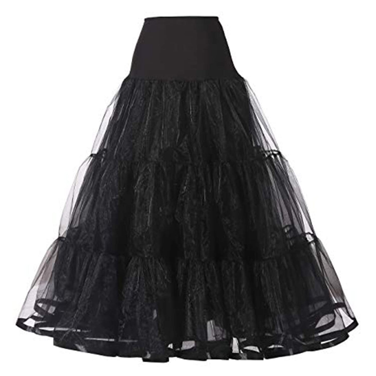 Womens Long Tulle Skirt Pleated A Line Tutu Skirt Elastic High Waist Skirt Solid Color Skirt Petticoat Mesh Flowy Maxi Skirt for Wedding Party, Black, Small/Medium