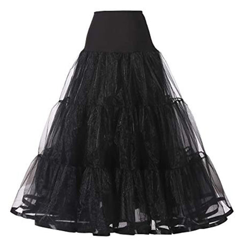 Womens Long Tulle Skirt Pleated A Line Tutu Skirt Elastic High Waist Skirt Solid Color Skirt Petticoat Mesh Flowy Maxi Skirt for Wedding Party, Black, Small/Medium