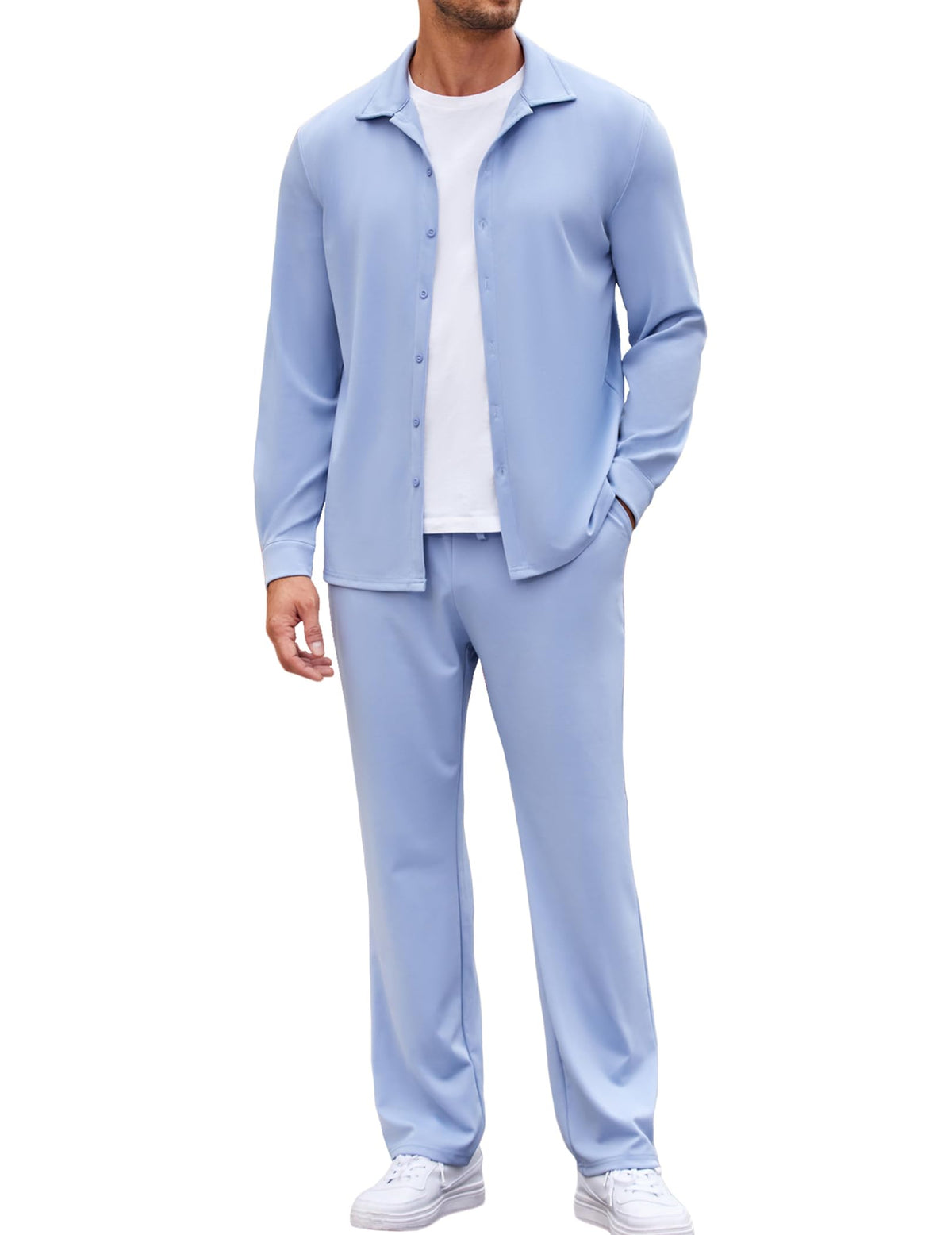 COOFANDY Men's Wrinkle Free Track Suits Casual Button Down Drawstring Pants Outwear