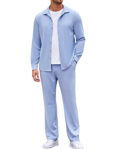 COOFANDY Men's Wrinkle Free Track Suits Casual Button Down Drawstring Pants Outwear