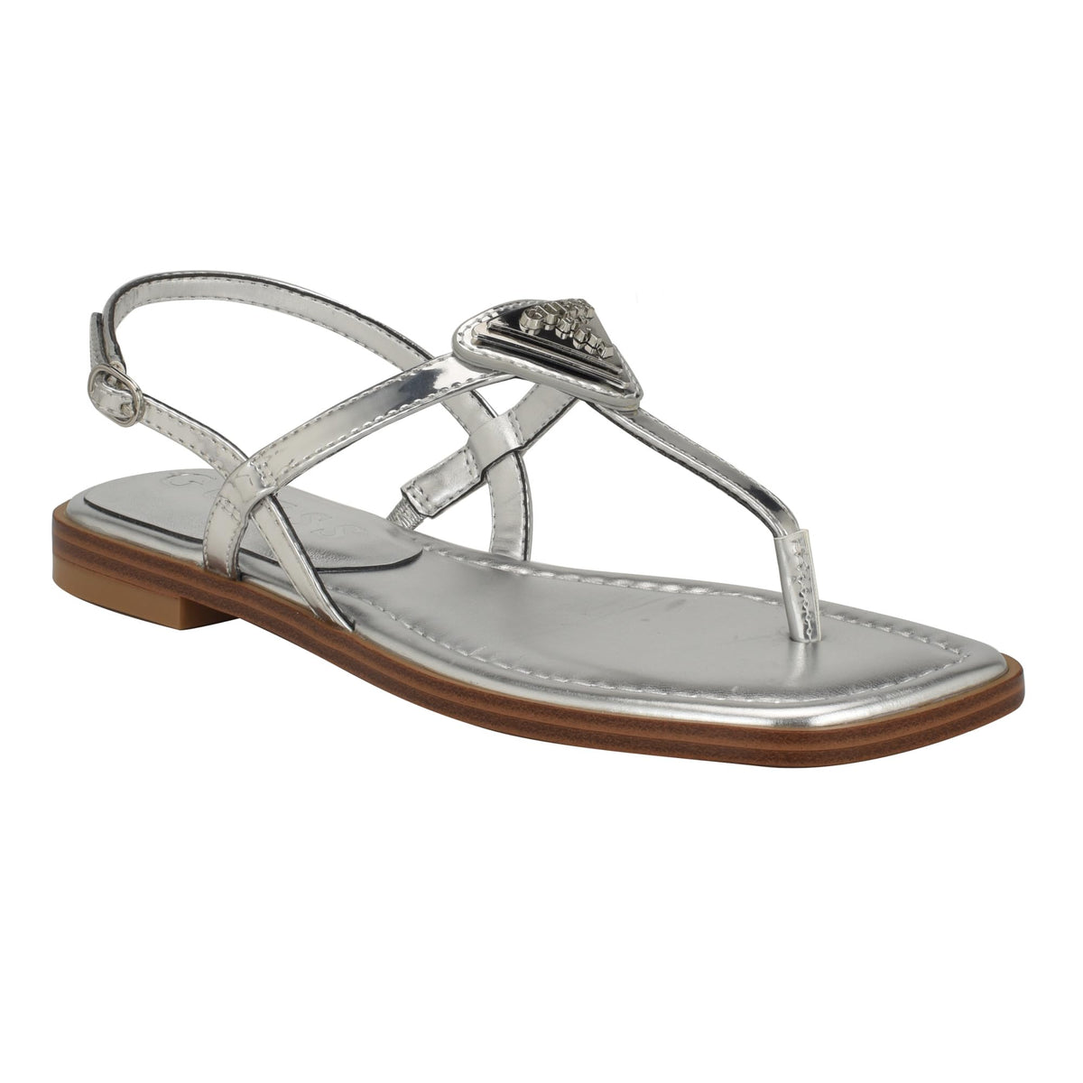 GUESS Women's Rainey Flat Sandal, Silver 040, 9.5