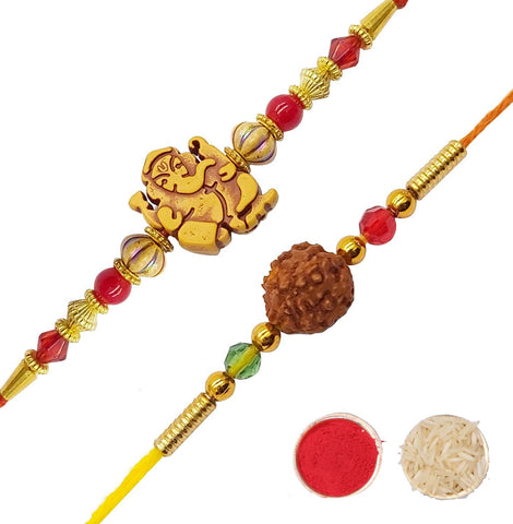 YouBella Rakhi for Brother and Bhabhi Rakhi Set of 2 Jewellery Bracelet Rakhi Combo for Brother, Rakhi Gift for Bhaiyya/Bhai | Rakhi with Roli Chawal, One Size, Fabric, No Gemstone