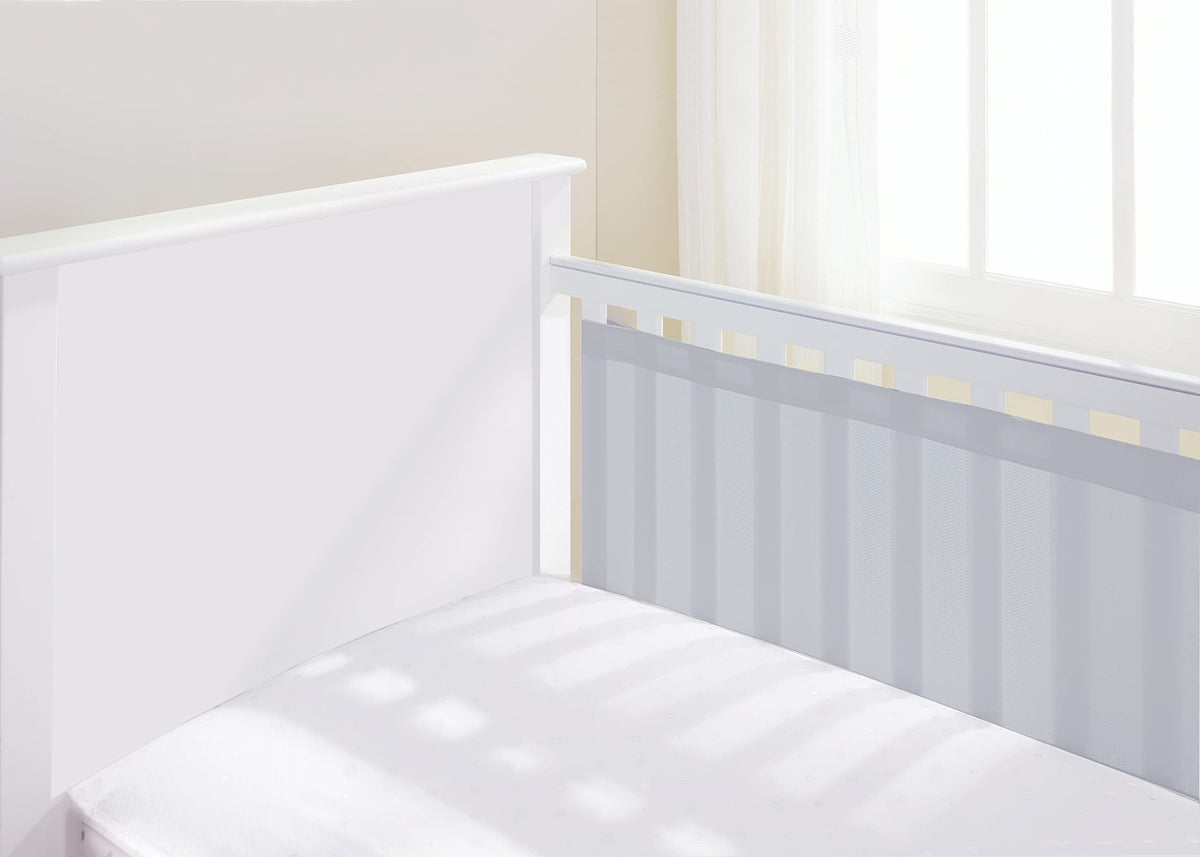AirflowBaby, Essential 2mm Breathable Mesh Liner For Cots with 120x60cm or 140x70cm Mattress, Grey, 35cm Tall Style Covers 2 Sides, Non-Padded Single Layer Cot Bumper Alternative, Safety Tested