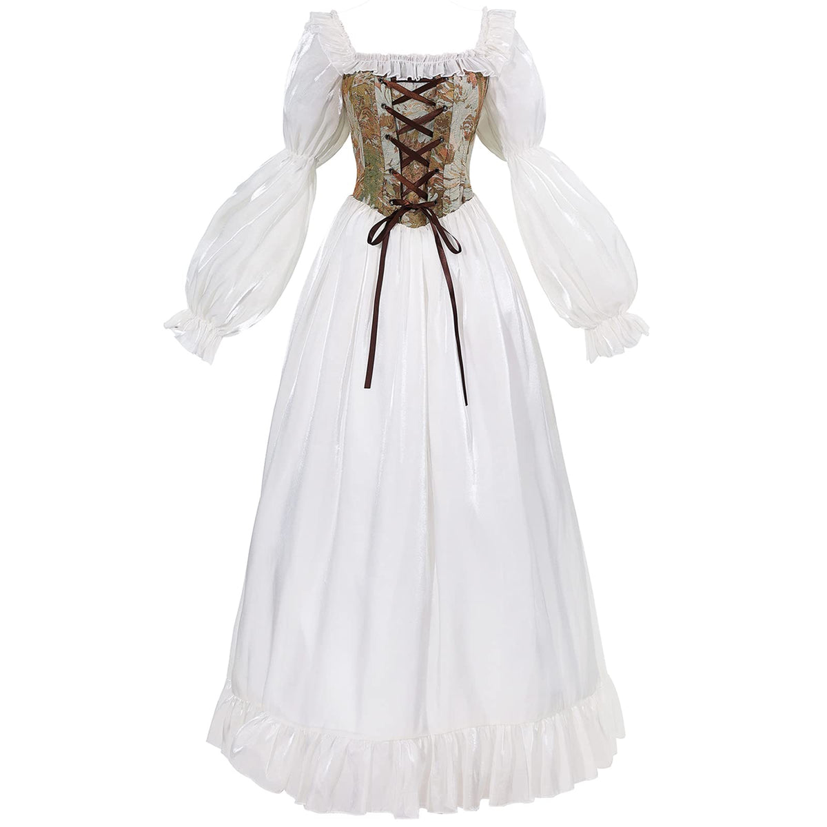 NSPSTT White Renaissance Dress Women Fairy Dress Victorian Medieval Costume, Fairy Green, M