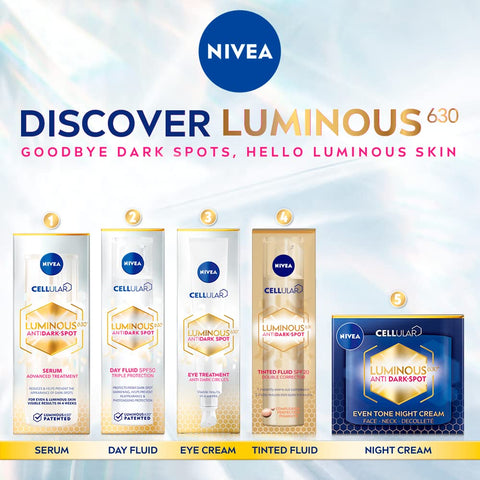 NIVEA Cellular LUMINOUS 630 Anti-Dark Spot Tinted Fluid SPF 20 Double Corrector (40ml), Correcting Dark Spot Cream, Facial Concealer for Luminous Skin