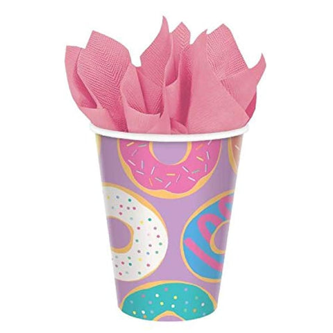 Donut Party Cups, 9oz. - 8 Count - Perfect for Birthdays & Celebrations, Unique Design, Durable & Safe Material