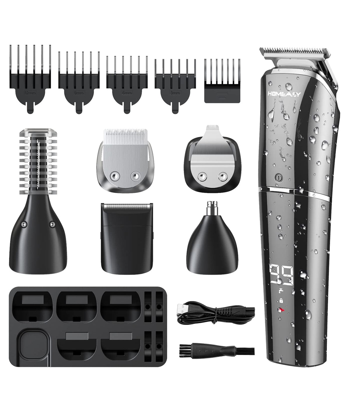 Beard Trimmer, 6 in 1 Men Hair Clipper homeasy Electric Hair Trimmer Razor Rechargeable Professional Mens Grooming Kit Hair Cutting Machine with LED Display Hair Shaver for Men Kids Barbers