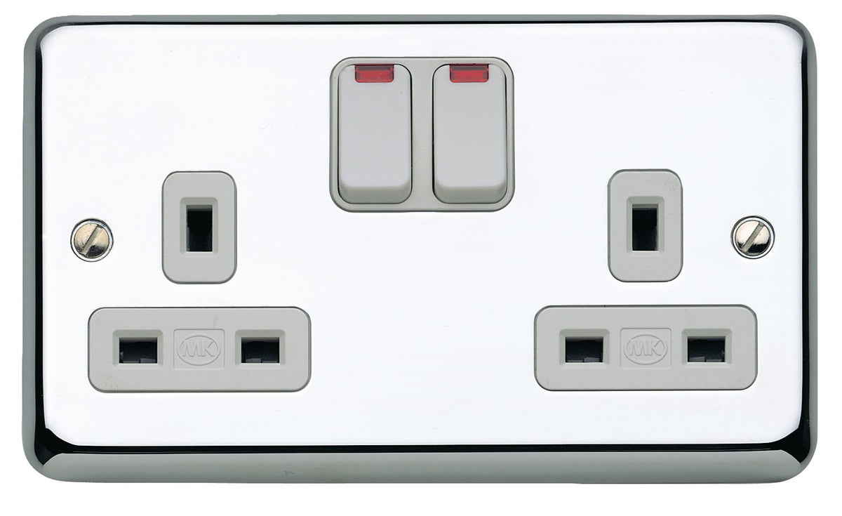 MK Chroma Plus K2448PCR 13A 2-Gang Double Pole Switch Socket Neon