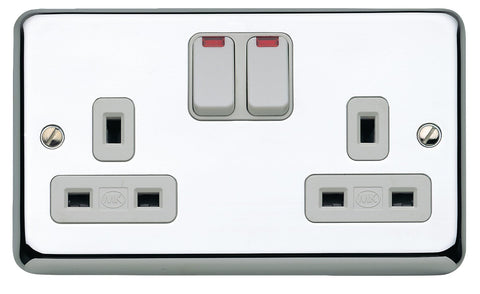 MK Chroma Plus K2448PCR 13A 2-Gang Double Pole Switch Socket Neon