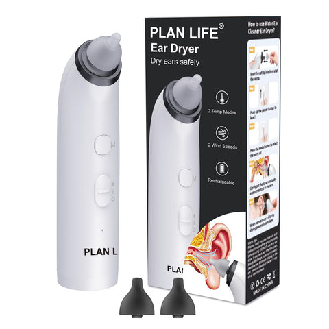Ear Dryer, PLAN LIFE Rechargeable Ear Drying Device, Quick Drying Ears with Gentle Warm Air for Swimmers Ear, Ear Water Remover for Showering, Swimming and Other Water Sports