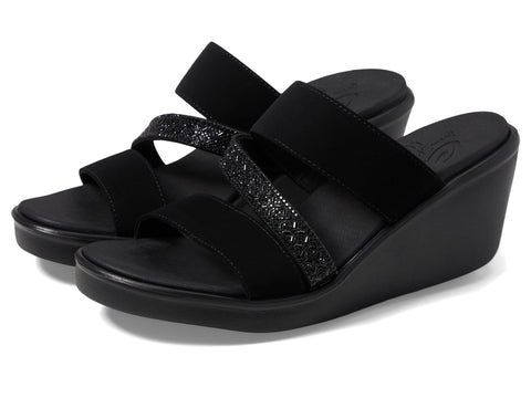 Skechers Women's RUMBLE ON-SOCIAL GLAM Wedge Sandal, Black/Black, 9