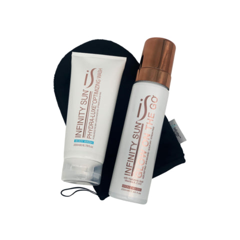 Infinity Sun, New Glow Pure Box, Sunless Tanning, Glow on the Go Mousse, for a Long Lasting Tan, 3 Piece Kit
