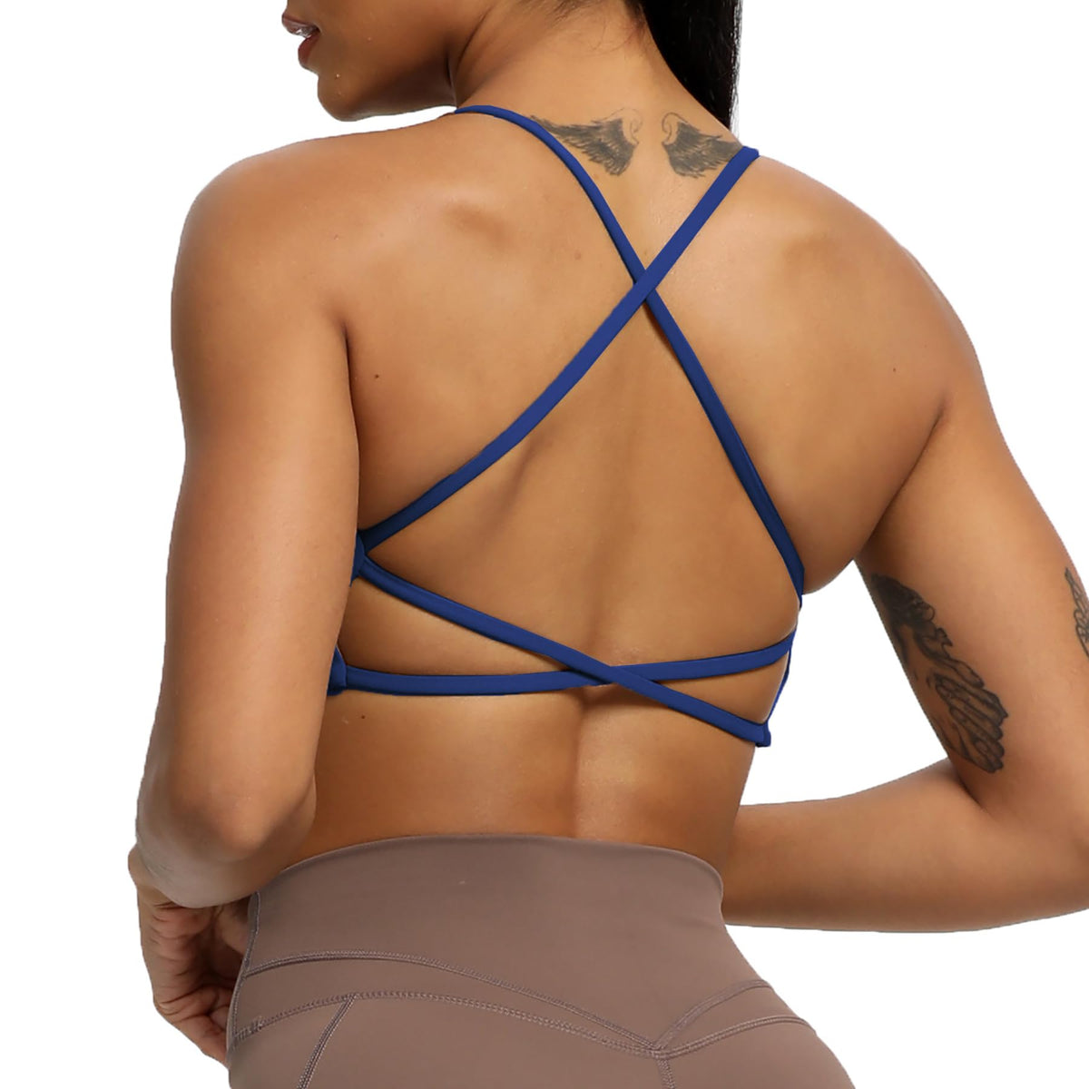 Aoxjox Women's Workout Sports Bras Fitness Backless Padded Ivy Low Impact Bra Yoga Crop Tank Top (Bellwether Blue, Small)