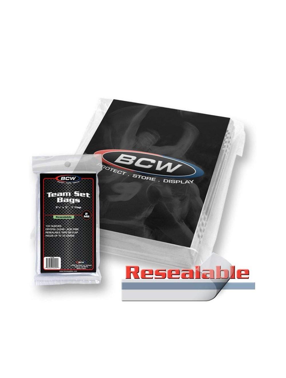 BCW Resealable Team Set Bags - 100 ct | Archival Quality Polypropylene | Holds 35 Standard Cards | Toploader and Magnetic Holder Compatible | Acid-Free Sealing Solution for Trading Card Collections