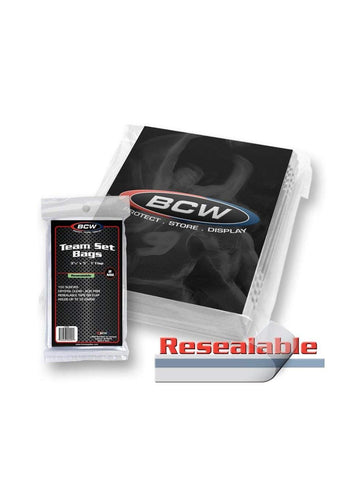 BCW Resealable Team Set Bags - 100 ct | Archival Quality Polypropylene | Holds 35 Standard Cards | Toploader and Magnetic Holder Compatible | Acid-Free Sealing Solution for Trading Card Collections