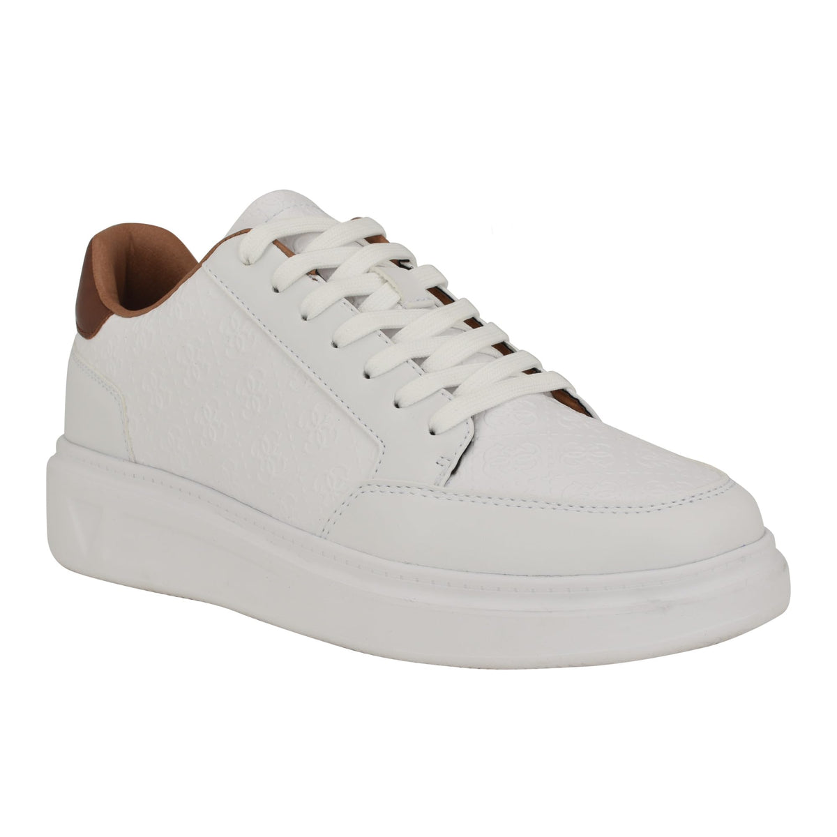 Guess Men's Creed Sneaker, White/Cognac Logo Multi 140, 10