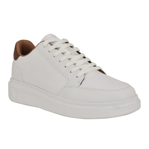 Guess Men's Creed Sneaker, White/Cognac Logo Multi 140, 10