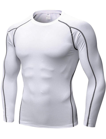 TOPTIE Men's Long Sleeve Fitted Compression Shirt, Cool Dry Base Layer for Men-White-2XL