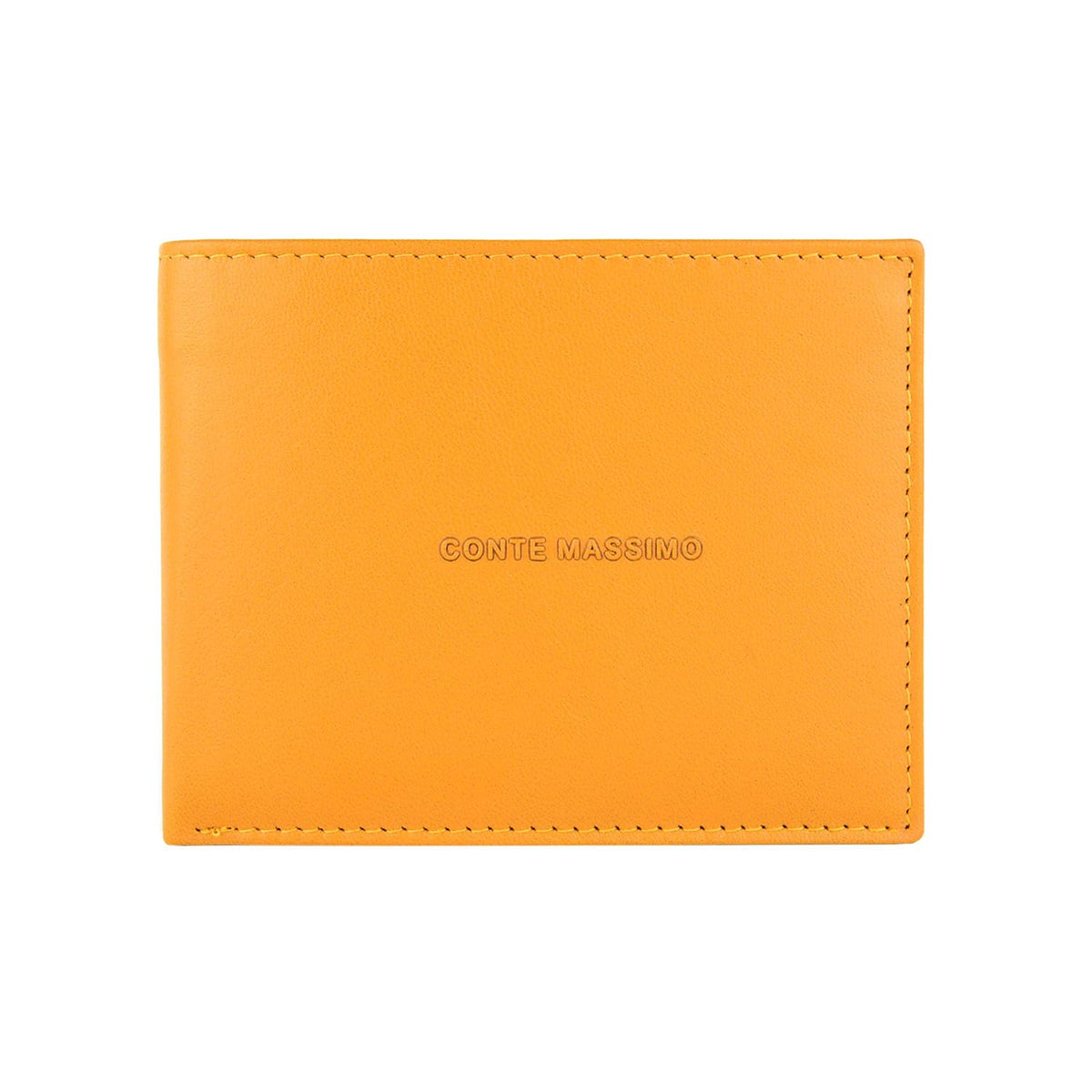 Conte Massimo Men's Genuine Leather Wallet with RFID Protection and Gift Box, yellow, Modern