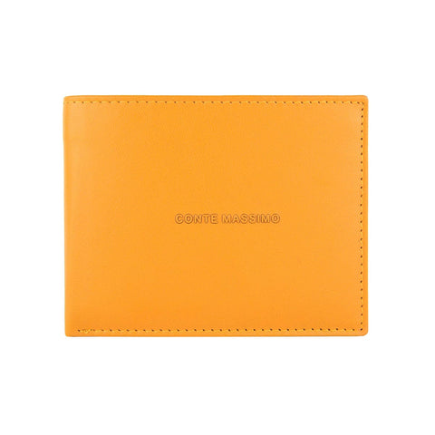 Conte Massimo Men's Genuine Leather Wallet with RFID Protection and Gift Box, yellow, Modern