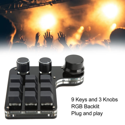 Leapiture Mini Gaming Keypad 3 Knobs RGB Backlit Blue Switch Programmable 9 Key Keypad for Music Office Media Programmer